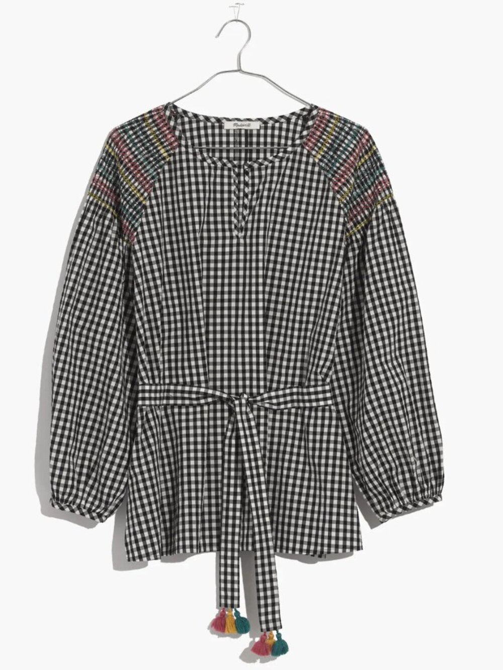 Madewell Smocked Black & White Gingham Top - NWT
